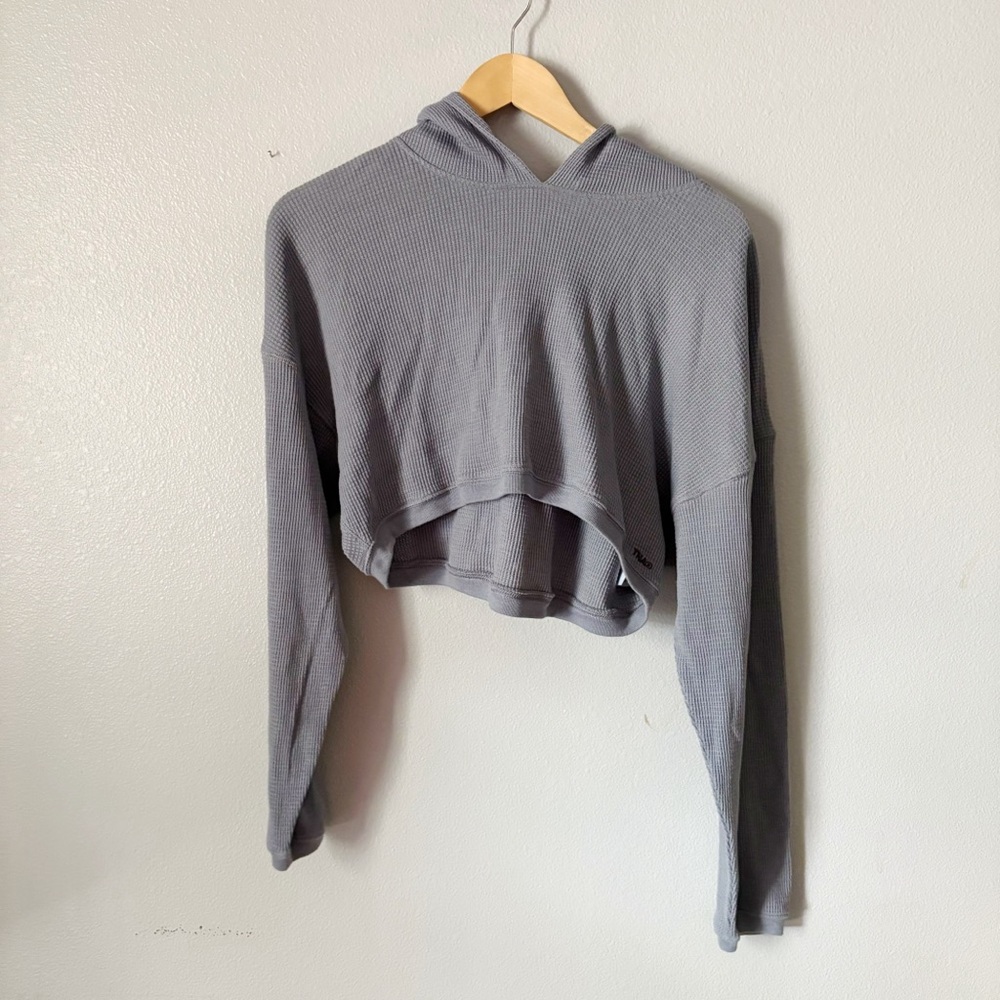 TNA Waffle Knit Cropped Hoodie - Blue